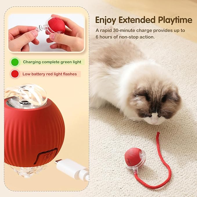 ROWPOZ Interactive Rolling Cat Dog Ball, 2025 Upgraded Automatic Dog Toy Interactive Cat Toys 360° Smart Rolling Ball Toy Electric Balls for Dog/Cat (Green)