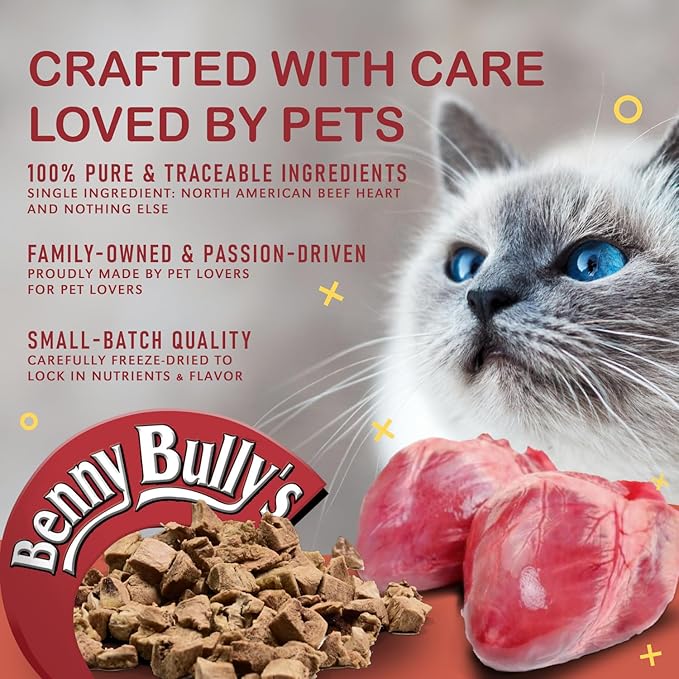 Benny Bullys Beef Heart Chops - Freeze Dried Cat Treats - 20g/ 0.7 oz (4 Pack)