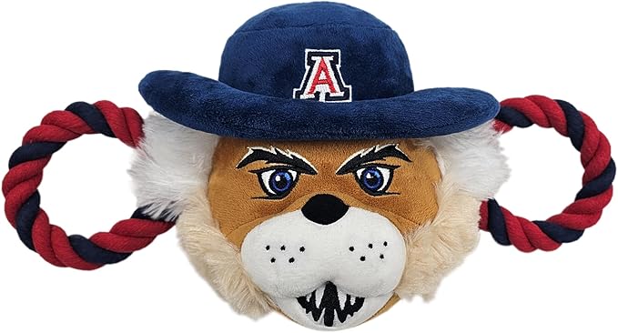 Pets First NCAA University of Arizona Wildcats Nylon Mascot Dog Toy with Tough Dog Ropes & Inner Squeaker in Bright Team Colors