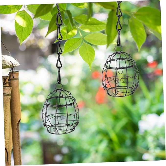 6pcs Outdoor Garden Hanging Bird Feeder Set with Metal Chain, Black Wild Bird Feeding Tool for Patio and Backyard Birding