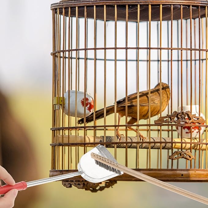 POPETPOP 2pcs Bird Cage Cleaning Tools Set Includes Brush and Shovel for Parrot and Bird Cages Handle Design for Easy Cleaning for Daily Maintenance