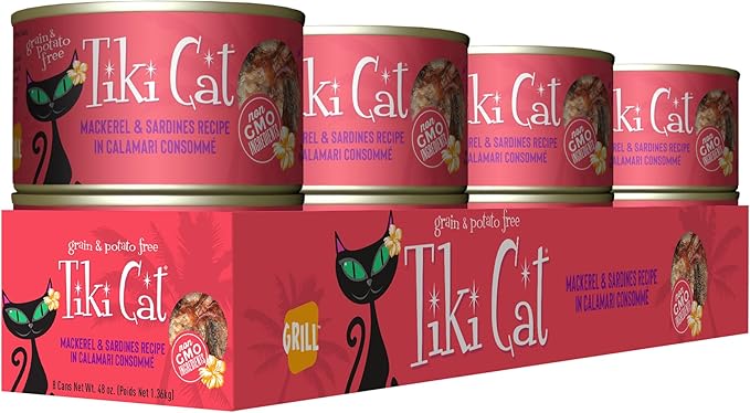 Tiki Cat Grill, Mackerel & Sardines, High-Protein and 100% Non-GMO Ingredients, Wet Whole Foods Cat Food for All Life Stages, 6 oz. Cans (Pack of 8)