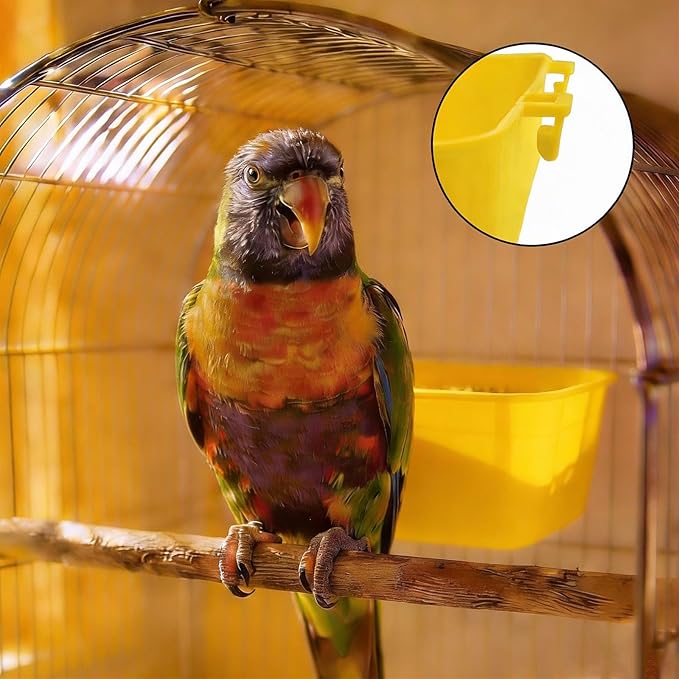 10pcs Cage Cups 25oz Feeder and Waterer Chicken Food Bowl, Hanging Rabbit Drinker Cup Yellow Bird Water Container with Hooks,Pet Feeding Dish for Small Animals