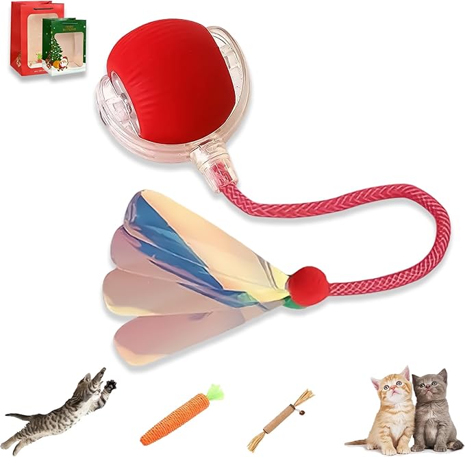 2026 New Generation Interactive Cat Toys Indoor, 360° Smart Automatic Cat Ball Three Modes with Long-Lasting Durability, for All Cats & Dogs (Red, Wake D)