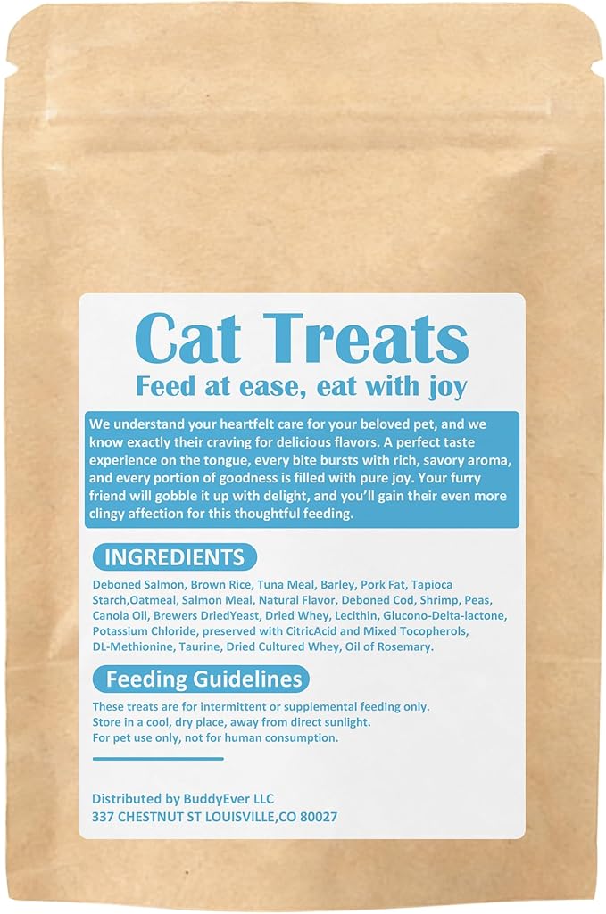 BuddyEver Crunchy & Creamy Cat Treats, Savory Seafood Flavor Training Cat Snacks, Real Salmon First Ingredient, 5 oz Bag