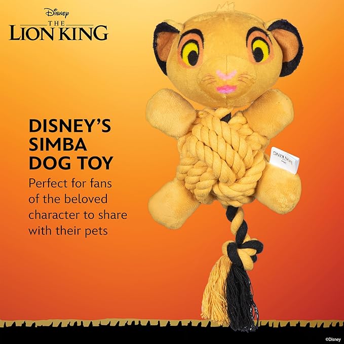 Disney for Pets The Lion King Simba Knotty Rope Pet Toy with Squeaker, 9in Dog Toys | Rope Tug Toy for Dogs Inspired by Simba of The Lion King