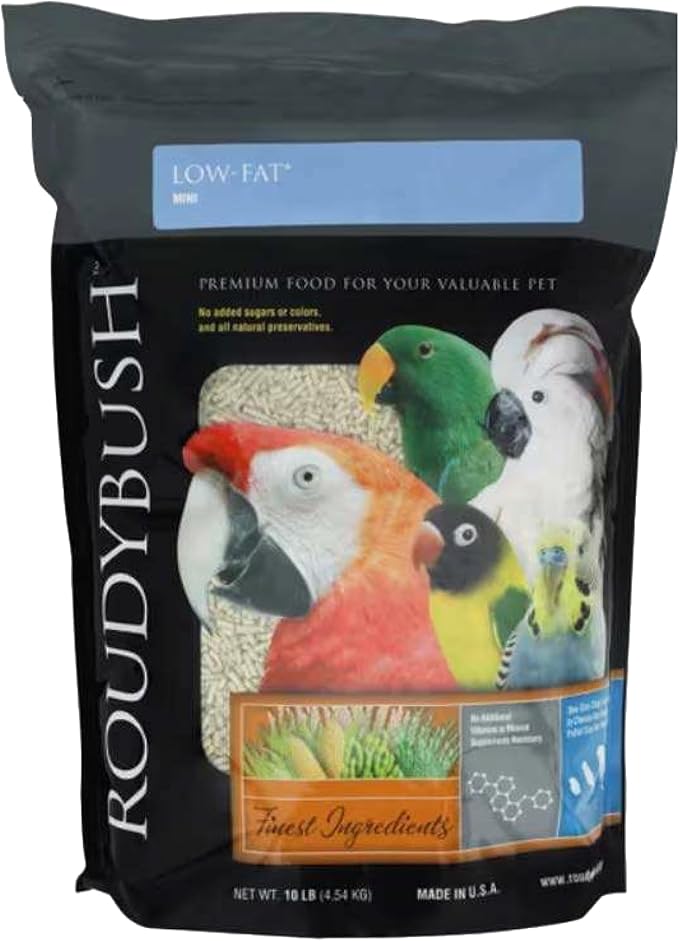 RoudyBush Low Fat Food for Adult Birds & Chicks - Scientifically Formulated Bird Feed, Bird Food Pellets w/Corn, Wheat, Soy & More - Nutritious & Healthy Feed for Birds (Mini, 10lb)