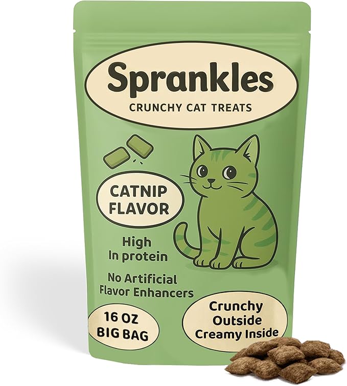 Crunchy Cat Treats – Dual‐Texture Crunch & Creamy Soft Feline Snack Bites for All Life Stages, Great for Training Treat Value Bags (1 Pound, Catnip)