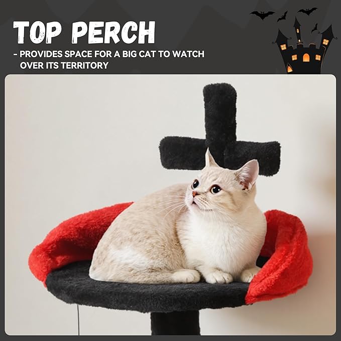 DWVO Gothic Halloween Cat Tree: 38.5in Tower with Coffin Bed, Top Perch, Spacious Condos, Spider Playthings for Indoor Cats Kittens