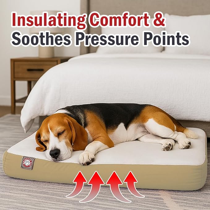 Majestic Pet 48x34x3 Inch Khaki Orthopedic Memory Foam Rectangle Dog Bed – Large Size Crate Dog Bed for Dogs with Joint Pain, Arthritis – Durable Pet Mattress with Egg Crate Foam, Washable Cover
