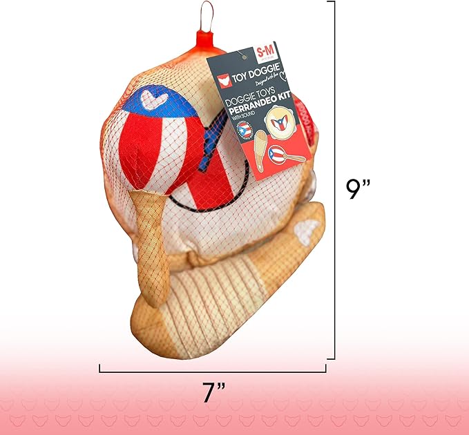 Toy Doggie Puerto Rican Flag Squeaky Pet Toys | Instrument-Inspired Perrandeo Kit – 3-Pack Toys for Dogs and Cats | Durable & Engaging for All-Day Play | 9”H x 7”W