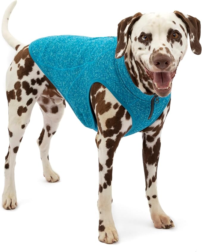 Kurgo Core Sweater - Cold Weather Dog Outfit - Cozy Knit Fleece Layer - Adjustable Neck Dogwear - Reflective Accents - Machine Washable Gear - Heather Blue - X-Large