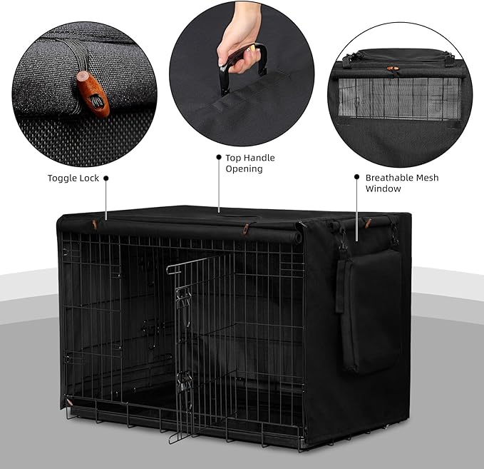 Dog Crate Cover for Anxiety,Water-Resistant,Windproof & Sun Resistant 600D Oxford Kennel Cover with Storage Bag,Calming Indoor Outdoor Pet Crate Cover for 48 Inch Wire Crates,Machine Washable,Black
