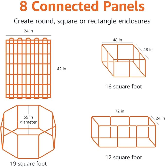 Amazon Basics Foldable Octagonal Metal Exercise Dog Playpen, Indoor/Outdoor, No Door, 8 Connected Panels, Large, 42 Inches Height, Black
