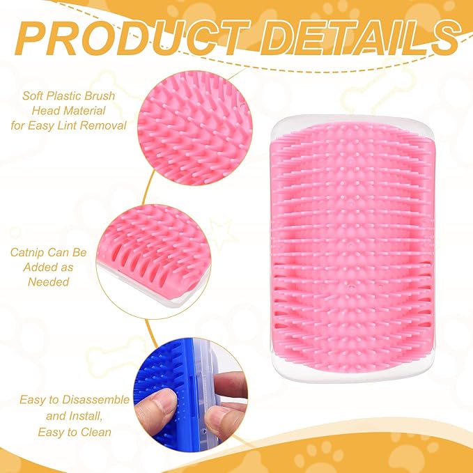 Self Grooming Cat Brush, Cat Self Groomer Scratcher with Catnip Softer Scratchers Wall Corner Groomer Massage Combs (2Pcs, S, Pink) for Long Short Fur Pets/Kittens/Puppies