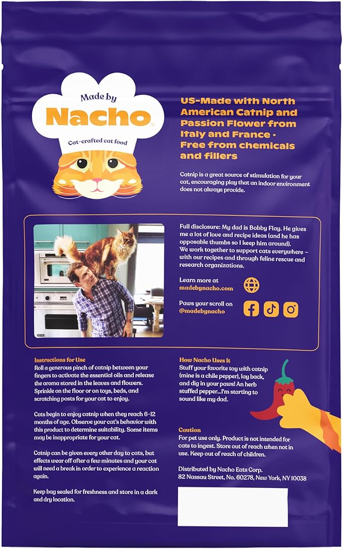 Made by Nacho Catnip by Bobby Flay, Use for refillable cat nip Toys, Catnip Treat for Cats with Passion Flower for Stress Relief (2 Ounce), Limited Ingredients