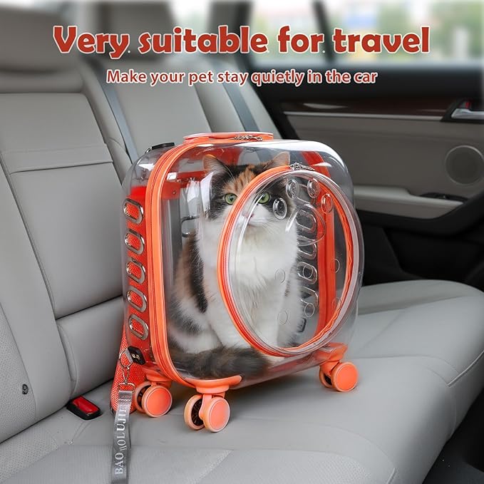 Portable Pet Carrier Trolley Box - Ventilated PC Travel Carrier with Silent Shock-Absorbing Wheels, Telescopic Handle for Cats, Small Dogs, Puppies - Outdoor Hiking, Camping, Car & Airline A