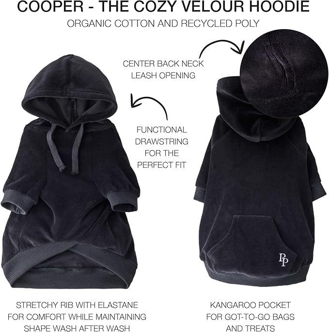 Pet Passion Cooper II Organic Cotton Velour Dog Hoodie Pet Coat for Small, Medium and Large Dogs, Black, XX-Large (70-110 lbs)