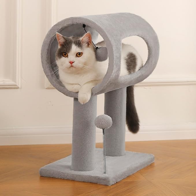 Cat Craft Scratching Post 20.5" Cat Tree with Tunnel Carpet Cat Tower Kitten Tree Cat Tree with Hanging Ball for Indoor Cat, Grey