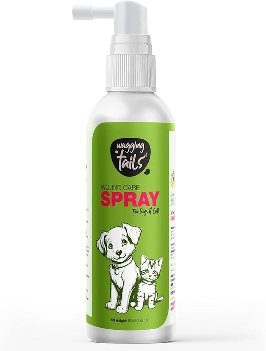 Wagging Tails Wound Care Spray for Dogs & Cats|Fast Healing for Minor Cuts,Scrapes,Hot Spots,Rashes|Soothes Skin Irritation & Insect Bites|Lick Safe,Repair Wound|3.38 oz