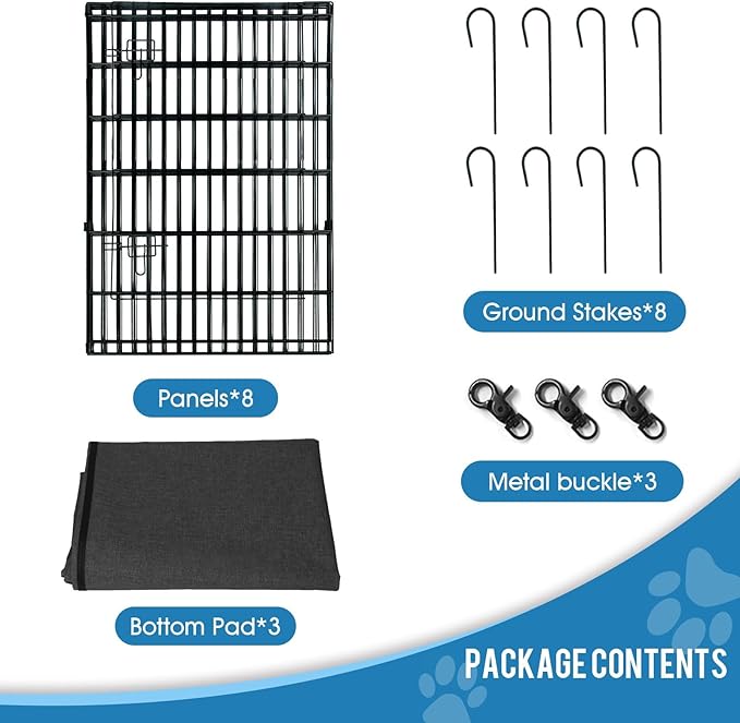 Pet Playpen Dog Pen Foldable Dog Exercise Fence 8 Panels 36 Inch Kennels Pet Playpen Options Ideal for Pet Medium Animals Outdoor Indoor (Playpen with Bottom Pad)