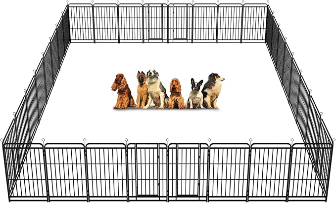 Kfvigoho Heavy Duty Dog Playpen: 32 Steel Panels 47" Height, Square Steel Pipe with Reinforced Crossbars, 71FT 406 Sq.ft Portable Fence for Yard RV Camping, Snowy Black