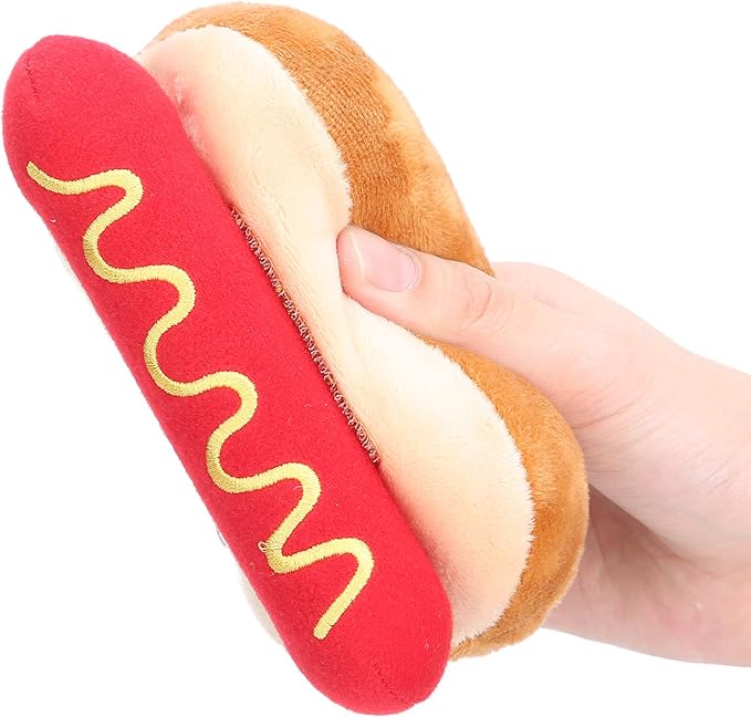 Plush Hot Dog Toy, Detachable Sound Making Design, Exquisite Food Shaped Plush Toy for Dogs Cats with 5.5x3.2x2.8in Compact Size