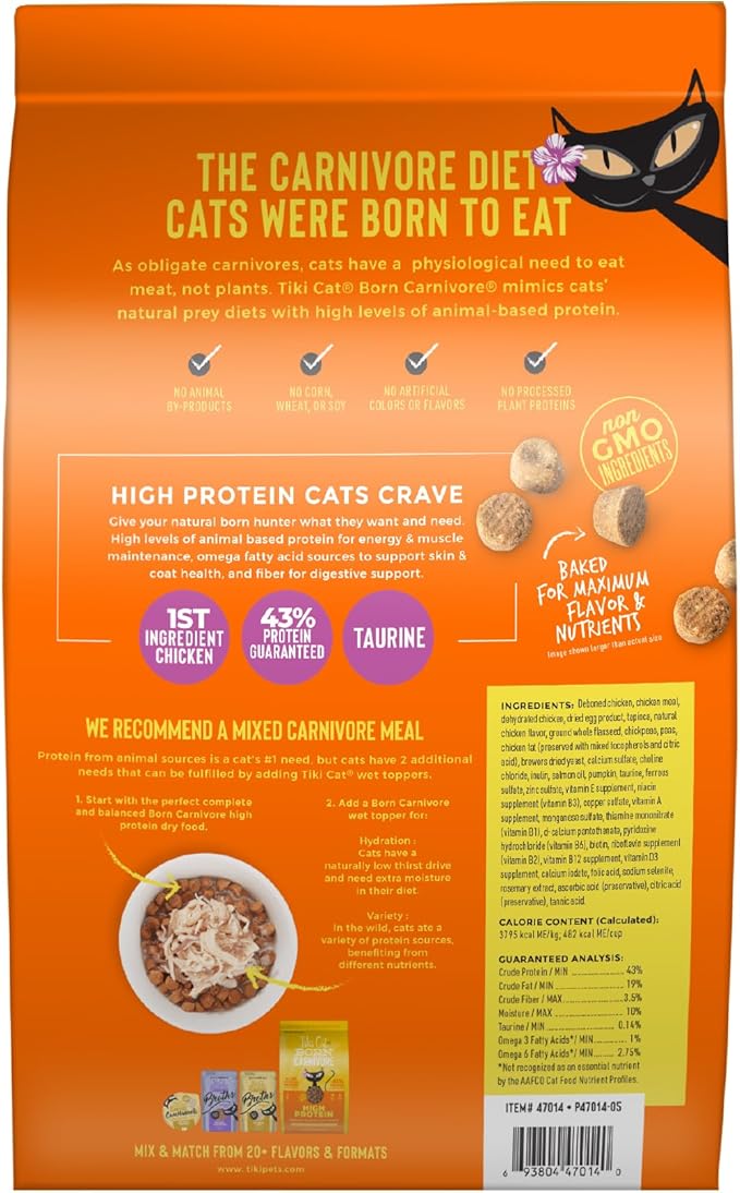 Tiki Cat Born Carnivore High Protein Dry Cat Food, Deboned Chicken & Egg, 5.6 lbs. Bag