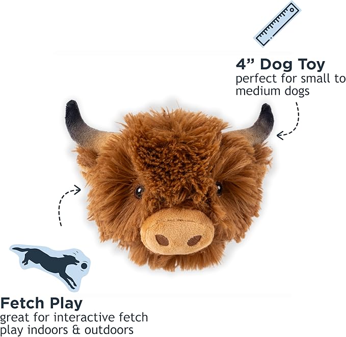 Tall Tails 2-in-1 Fetch Ball Dog Toy, Highland Cow