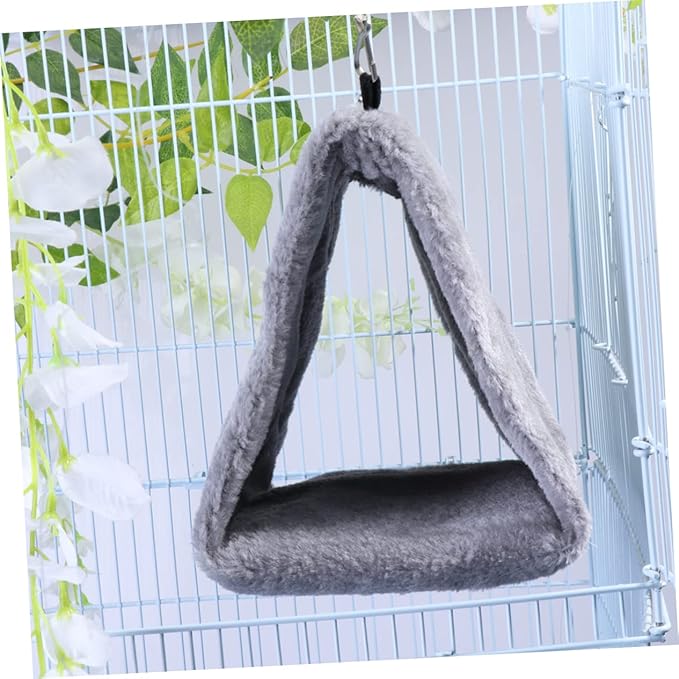 WOONEKY Adorable Warm Plush Parrot Hammock Bed for Birds Cozy Hanging Hut Nest for Home Cage for Sleep Grey