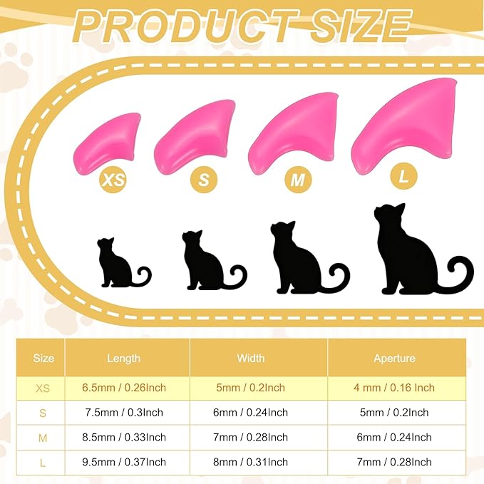 Cat Nail Caps, Cat Claw Covers with Adhesive Glue and Applicators, Kitten Claw Caps Soft Paws, (40 Pcs, XS, Rose Red), Intended for Pet Tips/Nail Covers/Control Paws