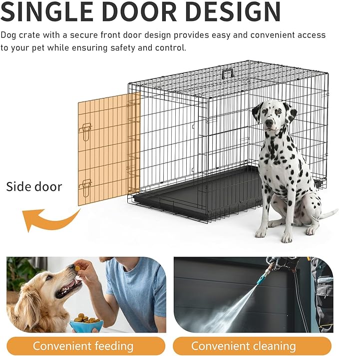 FDW Dog Crate 48-Inch Dog Cage Foldable Metal Kennel with Leakproof Tray Foldable Design Indoor Outdoor Use for XL Large Dogs,Dark Black