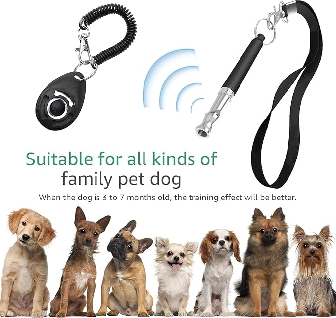 Dog Training Clicker and Whistle for Training and Recall, Pet Training Accessories for Puppy, Cats, Horses & Small Animals - with Lanyard, Reward and Train Your Pets Efficiently Training and Behavior