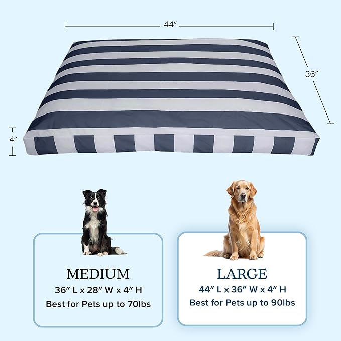 Dog Bed - Indoor/Outdoor Pet Bed with Removable Washable Cover and Non-Slip Bottom - 44in Large Pet Mat for Dogs up to 90lbs - Water-Resistant Dog Mat by PETMAKER (Navy)