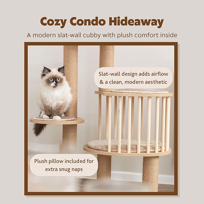 Trixie Aspen 37" Cat Tree - Modern Multi-Level Tower with Condo, Platforms, Cushions & Sisal Scratching Posts – Tall Indoor Cat Furniture with Perches, Scratchers, Cushion & Easy-Clean Surfaces