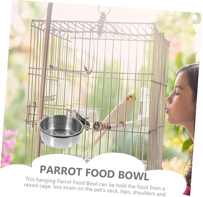 POPETPOP 3pcs Stainless Steel Bird Feeding Cups for Parrots Washable Hanging Food and Water Basins for Bird Cages Pet Supplies Easy Installation