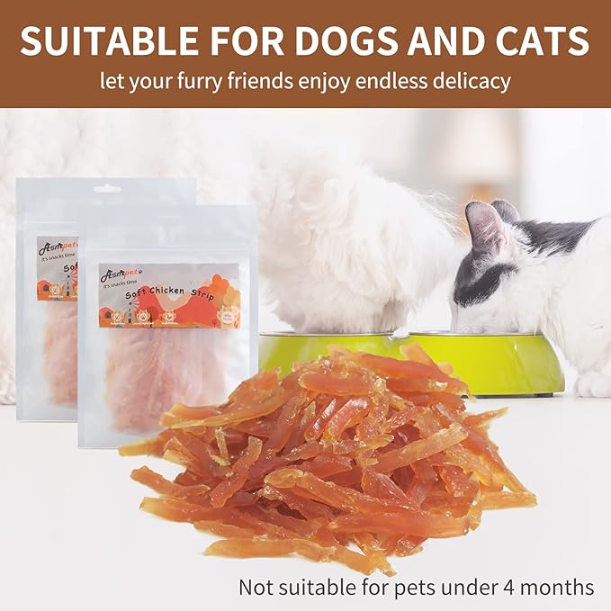 Dog and Cat Treats, Chicken Strips, Grain Free Soft Chewy Training Rewards 10.6 OZ