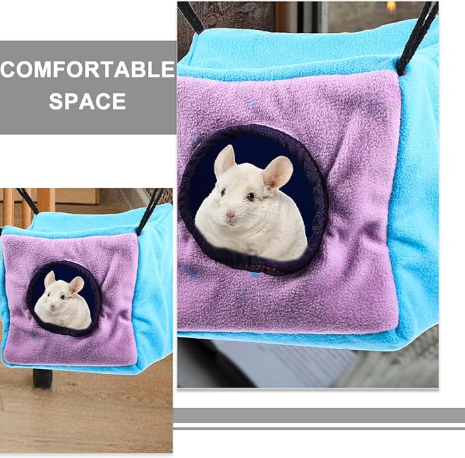 Beaupretty Small Animal Double-Layer Hanging Cube Hammock Cage with Cotton Bed, Warm Hideout for Hamsters, Squirrels, Sugar Gliders, and Birds, Cage Accessory for Small Pets