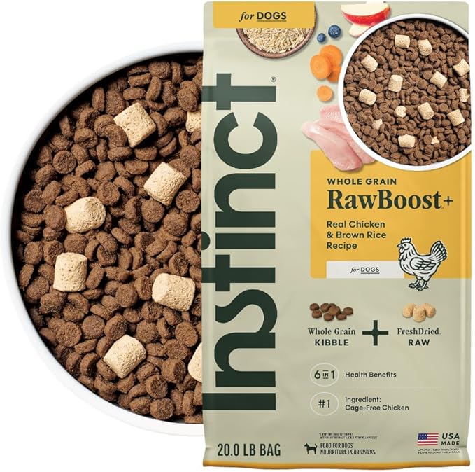 Instinct RawBoost, Natural Dry Dog Food with Freeze-Dried Pieces, Whole Grain Recipe - Real Chicken & Brown Rice, 20 lb. Bag