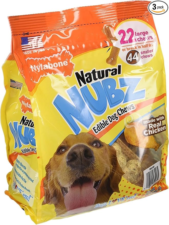 Nylabone Natural Nubz Edible Dog Chews Value Pack of 66ct. / 7.8 lbs. Total (3 x 2.6 lb / 22 ct Bags)