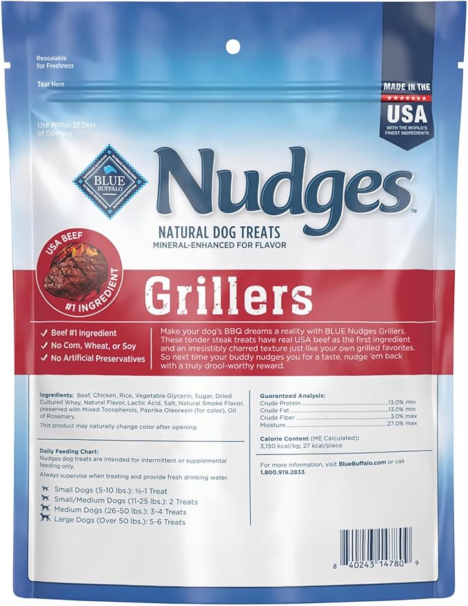 Blue Buffalo Nudges Grillers Natural Dog Treats, Steak, 10oz (Pack of 6)