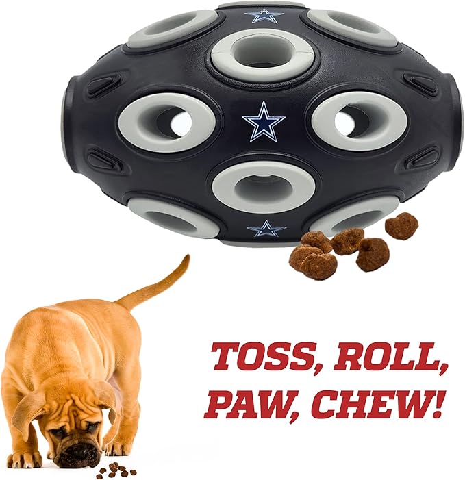 Pets First NFL Dallas Cowboys Football Toy - Treat Dispensing, Interactive Fun, Natural Rubber for Dogs & Cats