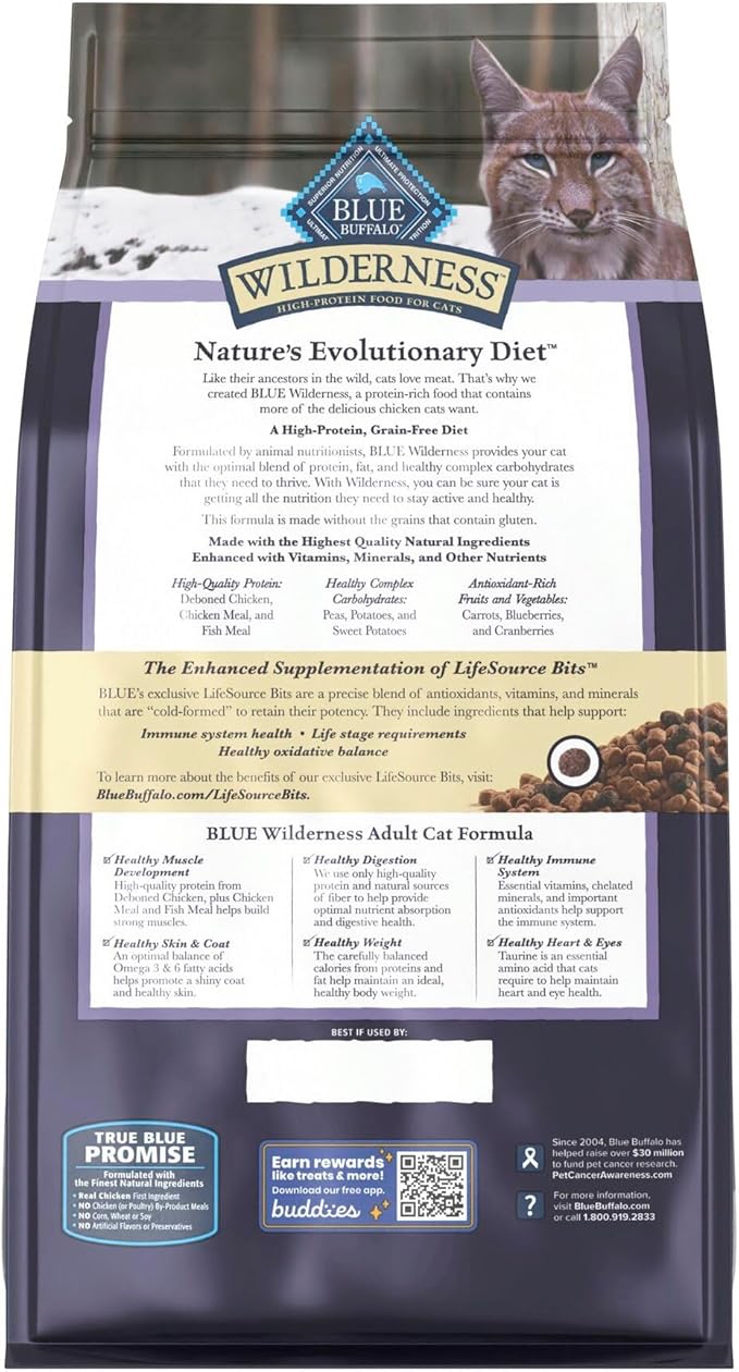 Blue Buffalo Wilderness Nature's Evolutionary Diet High-Protein, Grain-Free Natural Dry Food for Adult Cats, Chicken, 6-lb. Bag