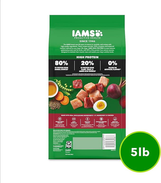 IAMS Proactive Health High Protein Dry Dog Food with Chicken & Beef, 5 lb. Bag