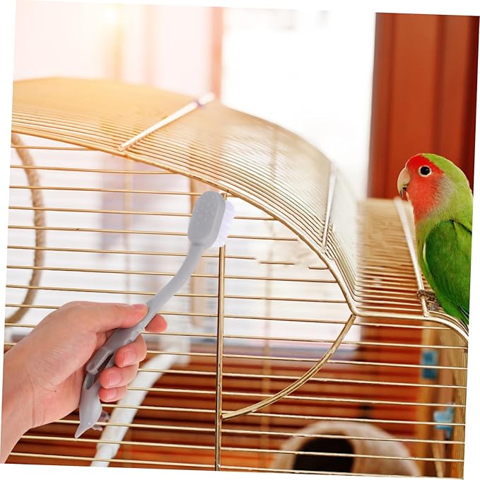 Abaodam Pet Cage Cleaning Brush Set 2 Heads Long Handle Brush for Dog Bird Cage Gentle Bristles for Pet Enclosures