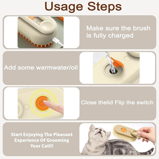 Cat Steam Brush for Shedding, 2026 New 4 in 1 Rechargeable Steam Pet Brushes for Cats & Dogs, Indoor Anti-static Pets Brush for Massage, Cleaning, Shedding & Combing Hair (Beige)