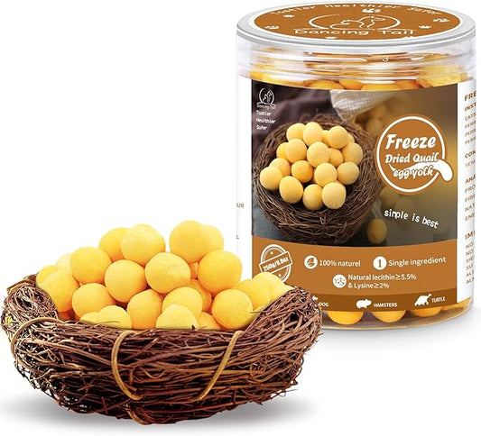 Dancing Tail Freeze Dried Cat and Dog Treats, Limited Ingredient Quail Egg Yolk Healthy Tasty Snacks for Training 8.8 Ounce