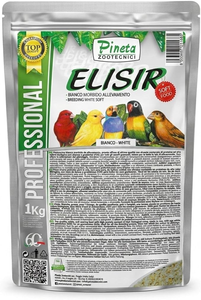 PINETA Elisir White Soft Breeding Bird Food and Nestlings - 1Kg for Seed Eating Birds, Complementary Soft Feed for Breeding, Nestlings Growth, Brooding Parents, Canaries & Finches