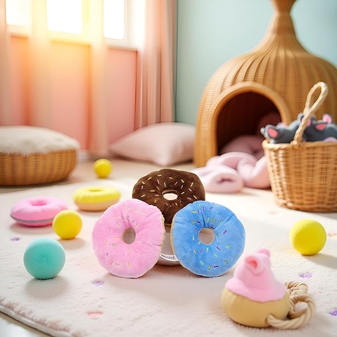 3Pcs Colorful Pet Toy Donut-Shape Squeaky Squeaker Puppy Dog Pet Cat Kitten Sound Chews Toy, Sturdy and Practical Simple and Sophisticated Design, Dog Squeak Toys