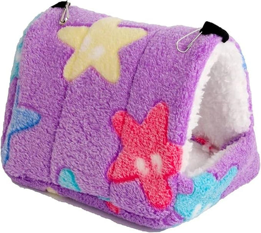 Guinea Pig Bed Heart Plush Pet Hamster Nest for Birds House Warm Comfortable Winter Parrot Hammock Cave Cage Hut Tent Pet Bird Cage Accessories(Star Purple,M 16x13x16cm)